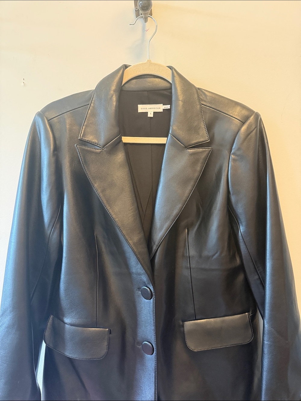 Good American Black Leather Blazer